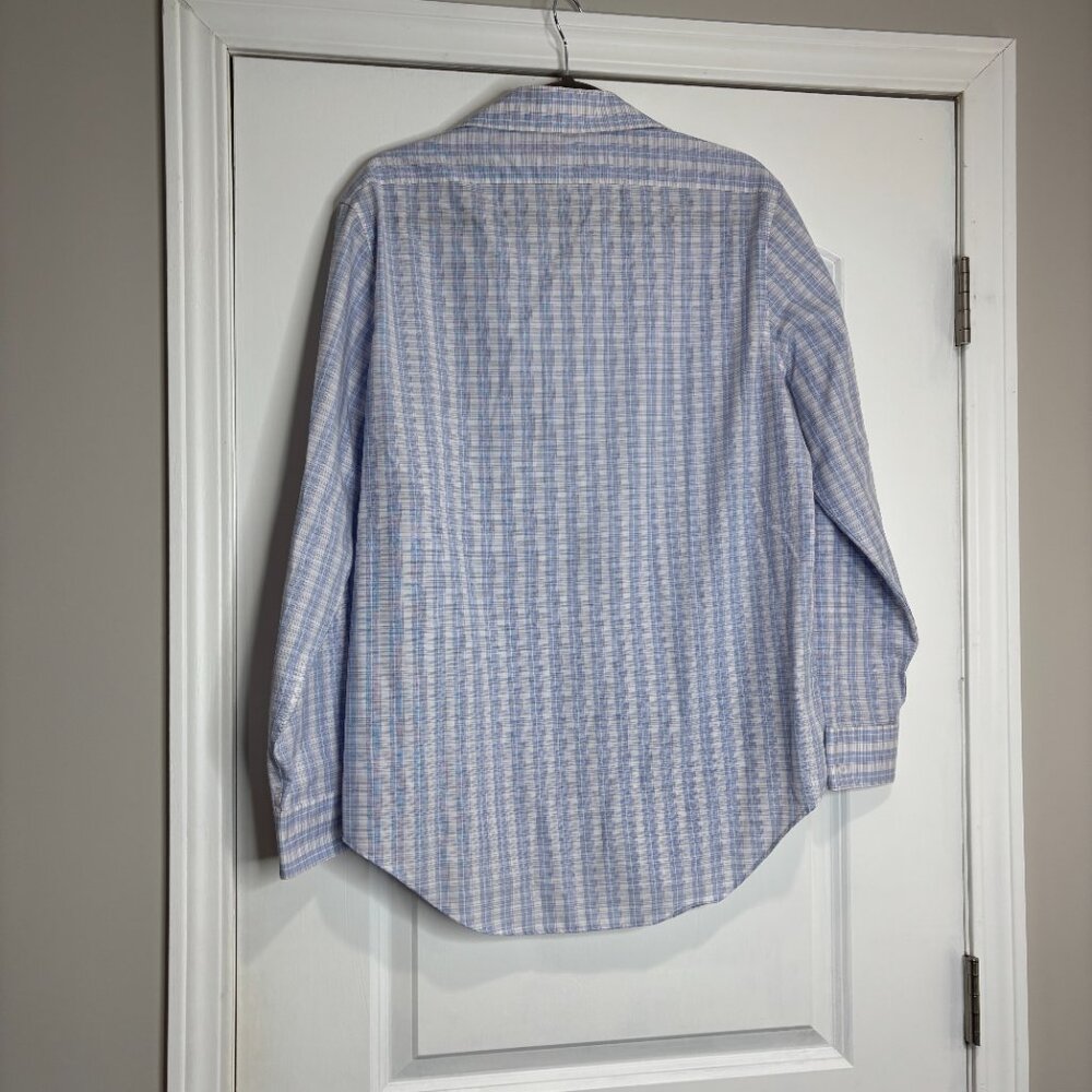 Men's ck Calvin Klein Blue Checkered Slim Fit Dress Shirt Size 16 - 32/33 - Picture 4 of 5